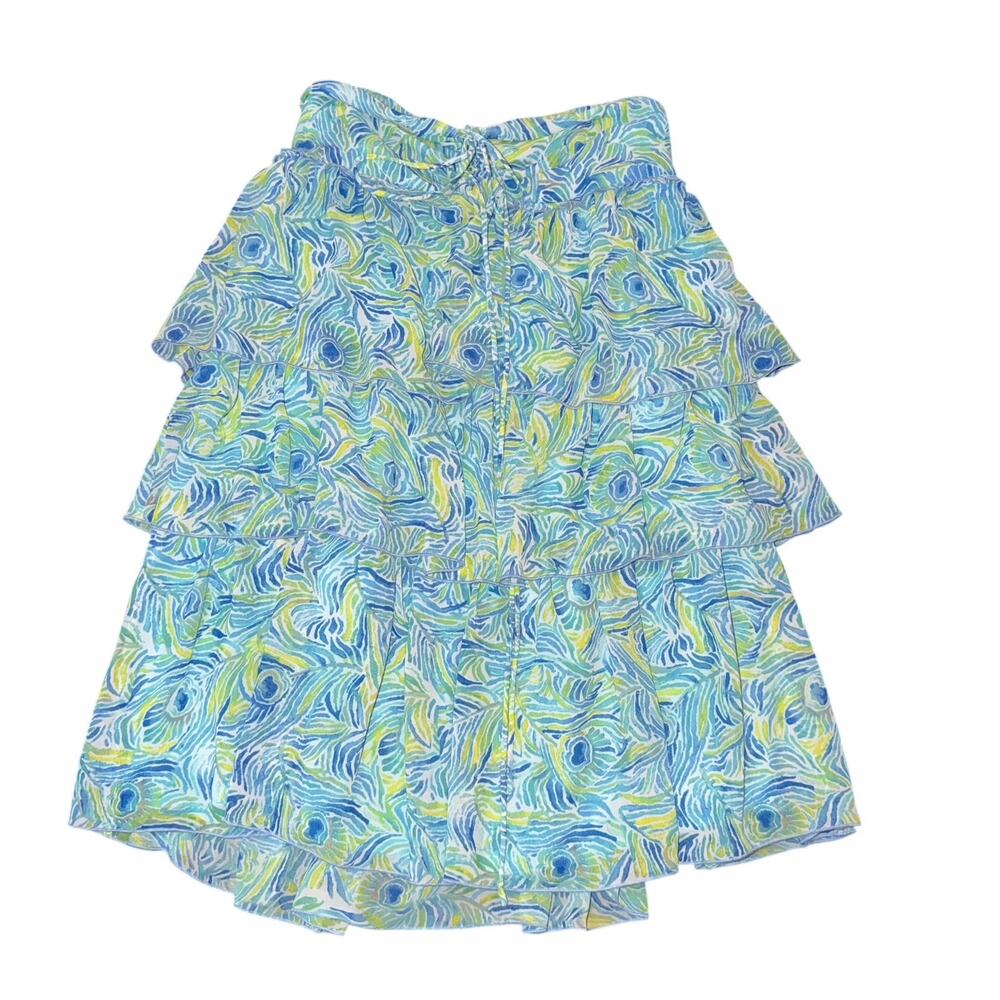 Soprano Voyage Méditerranée Small Peacock Print Tiered Ruffle Mini Skirt NWT